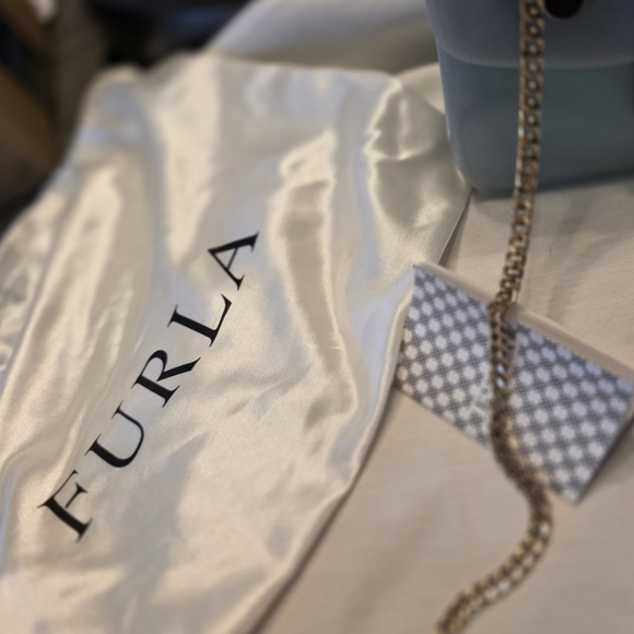 Furla Blue Mini Jelly Top-Handle Bag with Pearl Butterfly Detail - Picture 6 of 16